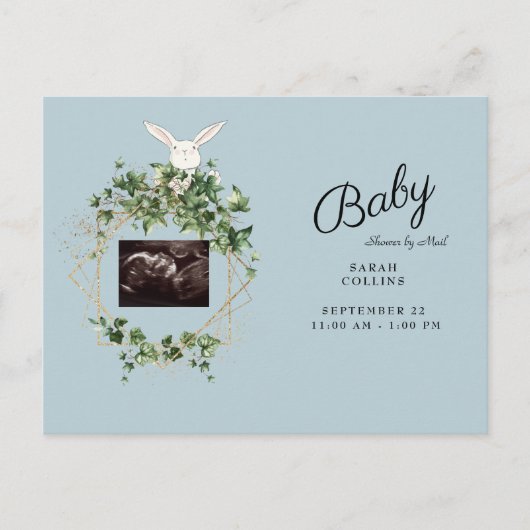 Ivy Ultrasound Photo Boy Baby shower Bunny Virtual Uitnodiging Briefkaart (Voorkant)