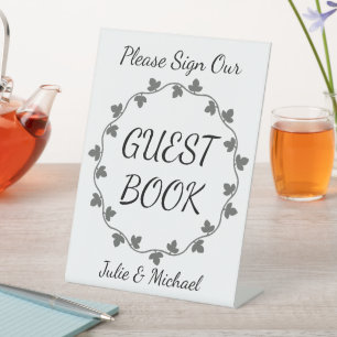 Ivy Wreath White Wedding Gastenboek Reclamebord Met Voetstuk