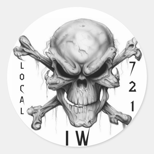 IW SKULL & CrossBones, LOKALE, 721 Ronde Sticker (Voorkant)