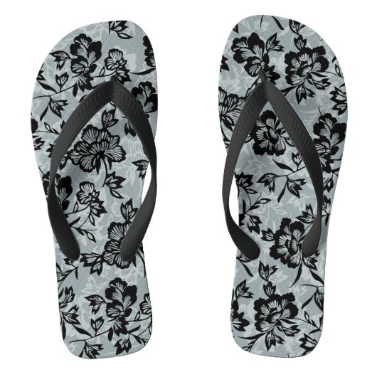 Iwalani  Hawaiian Floral - Zwart Teenslippers (Voetbed)