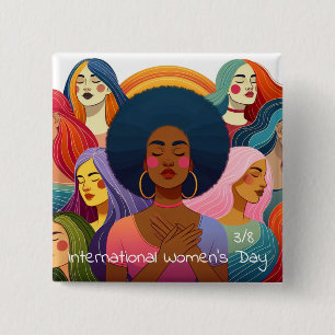 IWD 8 maart is het Internationale Vrouwendag Vierkante Button 5,1 Cm