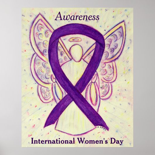 IWD Awareness Ribbon Paars Angel Poster Art Print (Voorkant)