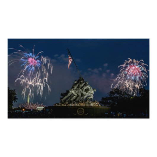Iwo Jima-monument tijdens vuurwerk op 4 juli Foto Afdruk (Voorkant)