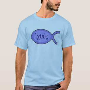 IXOYE Christelijk vissymbool - Blauw perkament T-shirt