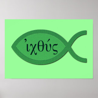 IXOYE Christelijk vissymbool - groen perkament Poster