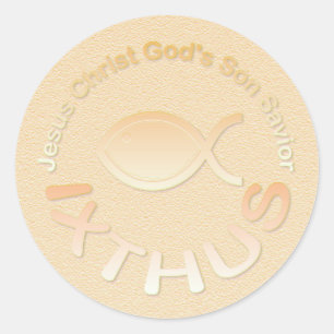 IXTHUS Christelijk vissymbool - GOLD Ronde Sticker