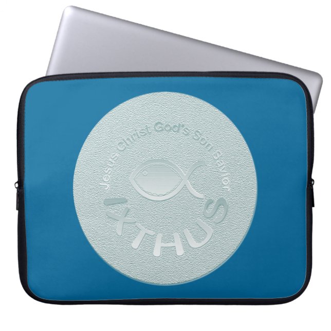 IXTHUS Christelijk vissymbool - SILVER Laptop Sleeve (Voorkant)