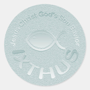 IXTHUS Christelijk vissymbool - SILVER Ronde Sticker
