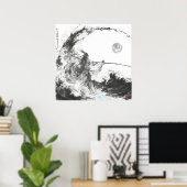 Izanami en Izanagi Zwart-witte speer Poster (Thuiskantoor)