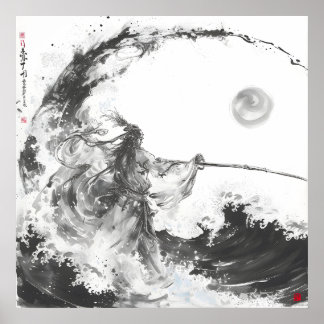 Izanami en Izanagi Zwart-witte speer Poster