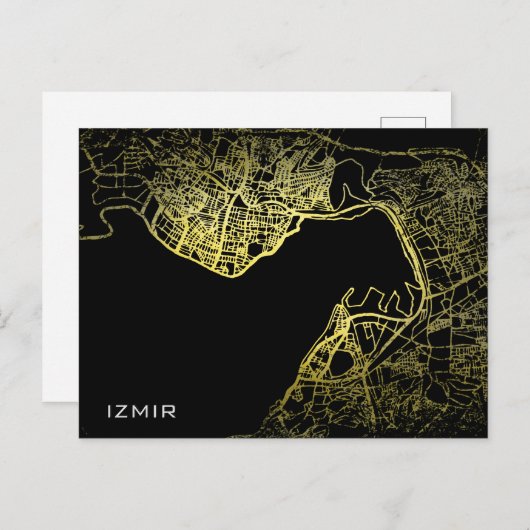 Izmir Gold Style Art Map Briefkaart (Voorkant / Achterkant)