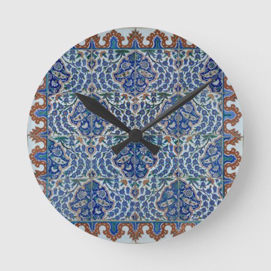 Iznik Floral Etnische Tribale Turks Mosaic Pottery Ronde Klok (Voorkant)