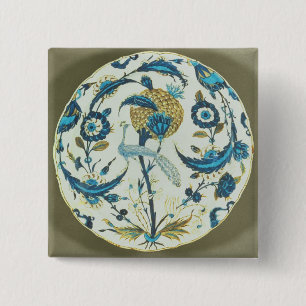 Iznik gerecht geschilderd met een pauw tussen fl vierkante button 5,1 cm