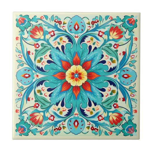 Iznik pastel Azure Harmony Tegeltje (Voorkant)