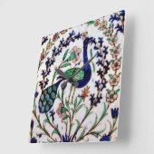 Iznik Peacock Wall Clock Vierkante Klok (Hoek)