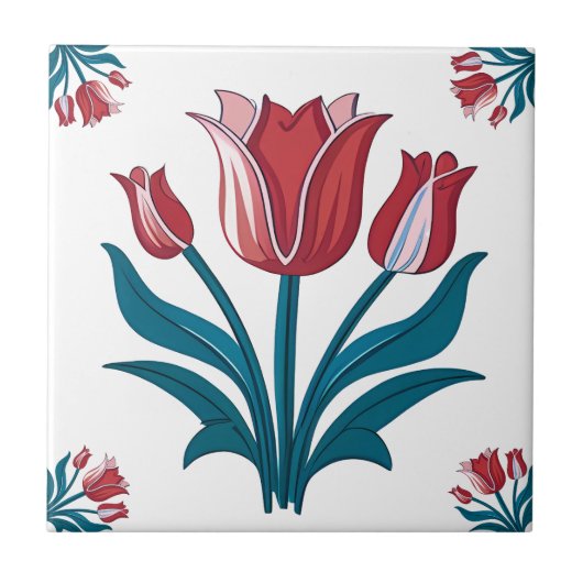 Iznik Tulip Floral Pattern Keramische Tegel Tegeltje (Voorkant)