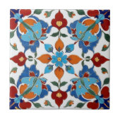 Iznik Turks Bloem Rood Sinaasappel Blauw Wit Bloem Tegeltje (Voorkant)