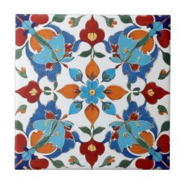 Iznik Turks Bloem Rood Sinaasappel Blauw Wit Bloem Tegeltje