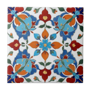 Iznik Turks Bloem Rood Sinaasappel Blauw Wit Bloem Tegeltje