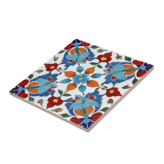 Iznik Turks Bloem Rood Sinaasappel Blauw Wit Bloem Tegeltje (Zijkant)