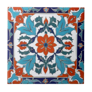 Iznik Turks Bloem Sinaasappel Rood Blauw Wit Bloem Tegeltje