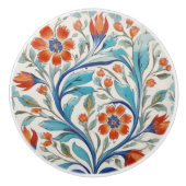 Iznik Turks Bloemen Groen Blauw Sinaasappel Rode B Keramische Knop (Voorkant)