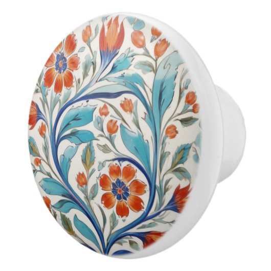 Iznik Turks Bloemen Groen Blauw Sinaasappel Rode B Keramische Knop (Rechts)