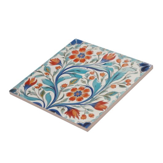 Iznik Turks Bloemen Groen Blauw Sinaasappel Rode B Tegeltje (Zijkant)