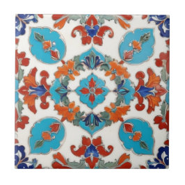Iznik Turks Bloemen  Rood Blauw Symmetrisch Tegeltje