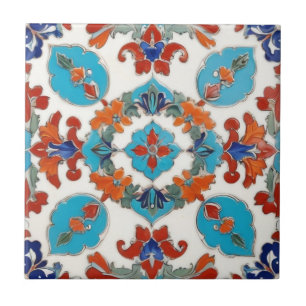Iznik Turks Bloemen  Rood Blauw Symmetrisch Tegeltje