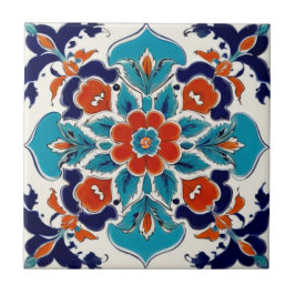 Iznik Turks  Bloemen Rood Blauw Traditioneel Tegeltje