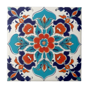 Iznik Turks  Bloemen Rood Blauw Traditioneel Tegeltje