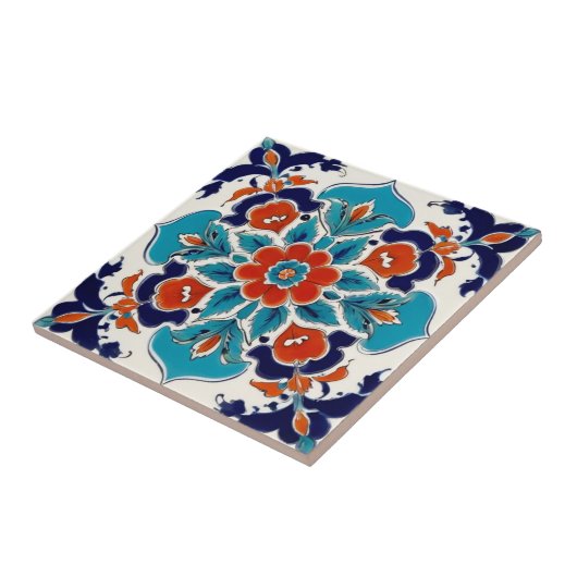 Iznik Turks Bloemen Rood Blauw Traditioneel Tegeltje (Zijkant)