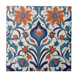 Iznik Turks Bloemen  Sinaasappel Blauwe Bloemen Tegeltje