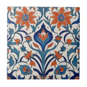 Iznik Turks Bloemen  Sinaasappel Blauwe Bloemen Tegeltje
