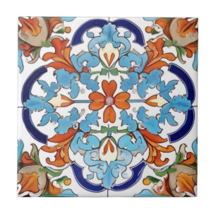 Iznik Turks Bloemen Sinaasappel Rood Blauw Bloem Tegeltje