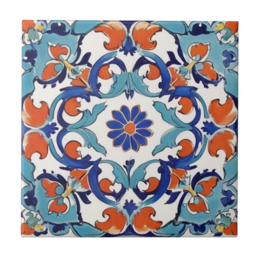Iznik Turks Bloemen  Turkoois Blauw Bloem Tegeltje (Voorkant)