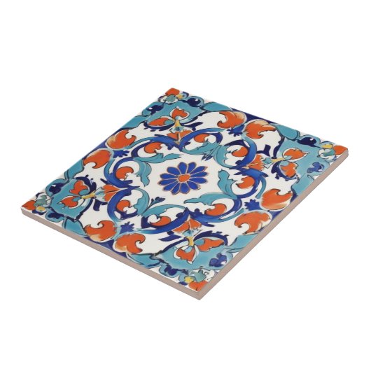Iznik Turks Bloemen  Turkoois Blauw Bloem Tegeltje (Zijkant)