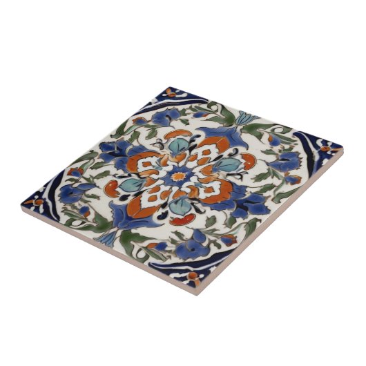 Iznik Turks  Sinaasappel Blauw Groen Abstract Tegeltje (Zijkant)