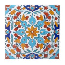 Iznik Turks Sinaasappel Rood Turkoois Blauw Bloeme Tegeltje