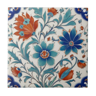 Iznik Turkse Ottomaanse Bloemen Blauw & Rood Bloem Tegeltje
