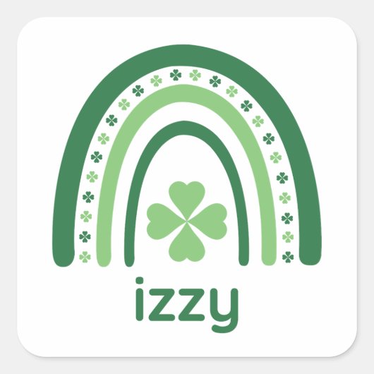 izzy Name Clover Boho Rainbow Vierkante Sticker (Voorkant)