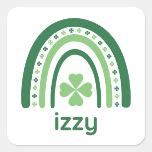izzy Name Clover Boho Rainbow Vierkante Sticker