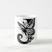 J Alphabet black butterfly Magische Mok (Center)