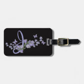 J - Blue Bells Butterfly Monogram Black Background Bagagelabel (Voorkant horizontaal)