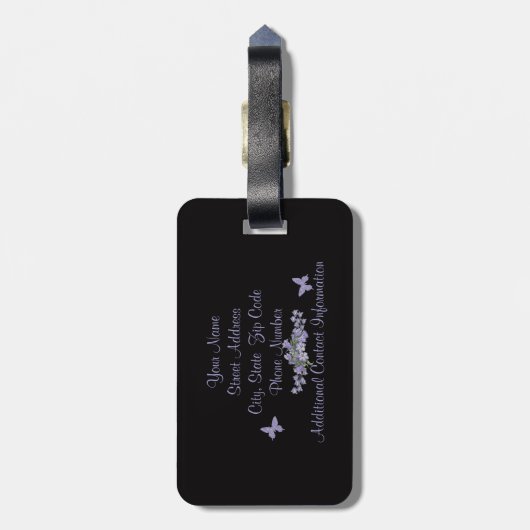 J - Blue Bells Butterfly Monogram Black Background Bagagelabel (Achterkant verticaal)