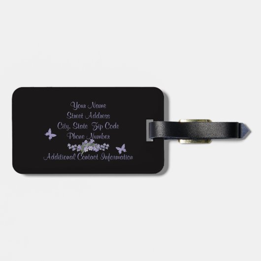 J - Blue Bells Butterfly Monogram Black Background Bagagelabel (Achterkant horizontaal)