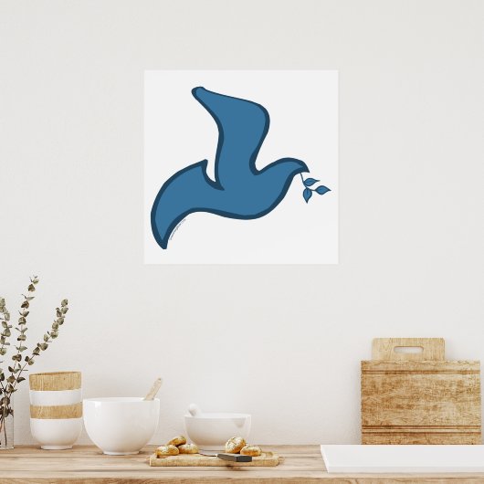 J - Blue Silhouette Dove of Peace Poster (Keuken)