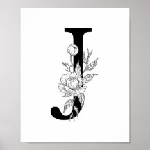 J botanisch monogram. Letter-initiaal met pinda's