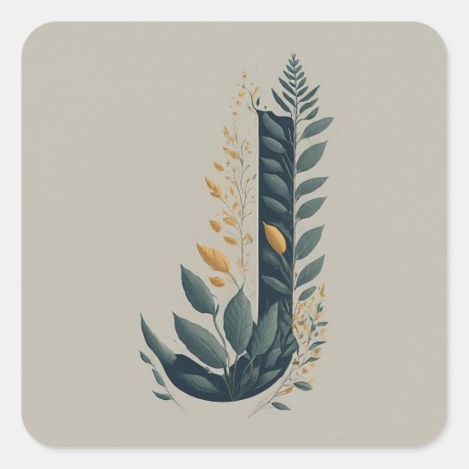 J Botanisch monogram Vierkante Sticker (Voorkant)